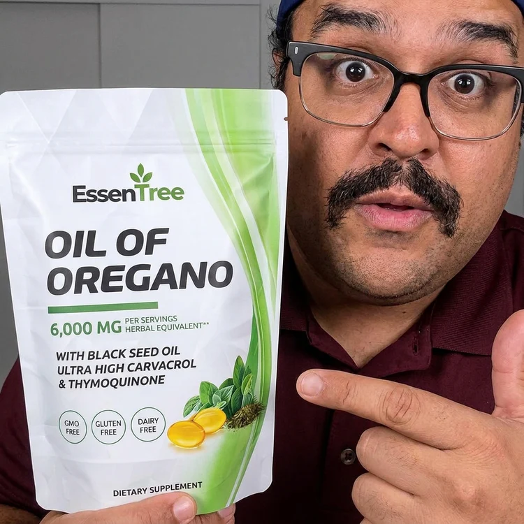 William S. holding a pouch of EssenTree Oil of Oregano supplement
